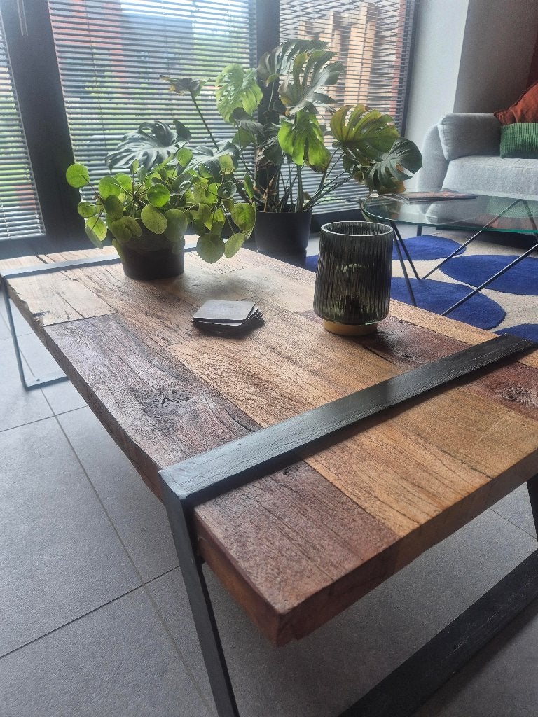 Table basse en bois massif et métal, Maison & Meubles, 100 à 150 cm, Chêne, Enlèvement, Utilisé