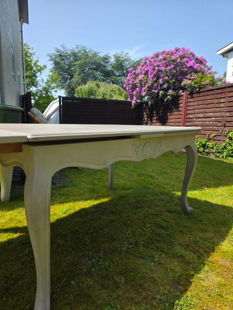 Uittrekbare eettafel + 6 stoelen – landelijke/vintage stijl, Ophalen