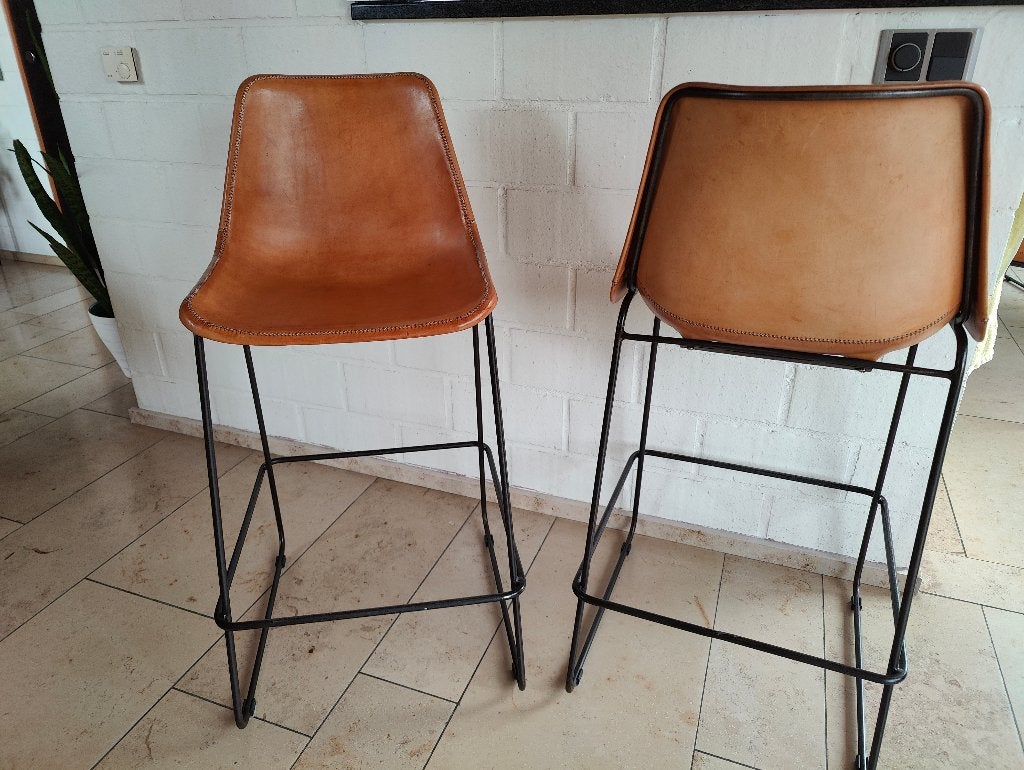 Sol & Luna barstoel Giron – cognac - tuigleder - handgemaakt, Trois, Comme neuf, Brun, Enlèvement