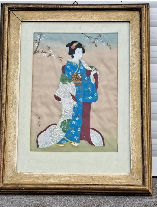 Aquarelle chinoise ou japonaise signe, Antiquités & Art, Enlèvement ou Envoi, Aquarelle