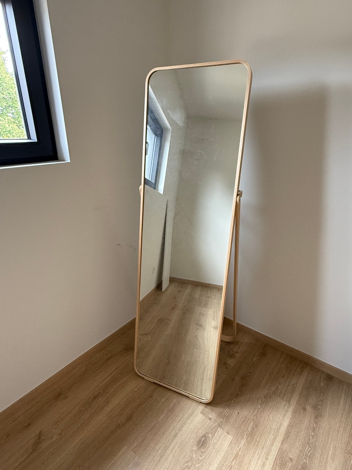 Staande spiegel – Essenhout look, Ophalen, Zo goed als nieuw, 150 tot 200 cm, Rechthoekig