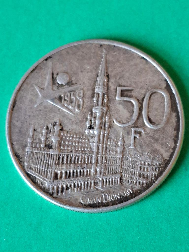 1958 België 50 francs in zilver Wereldtentoonstelling, Frans, Verzenden, Zilver, Losse munt, Zilver