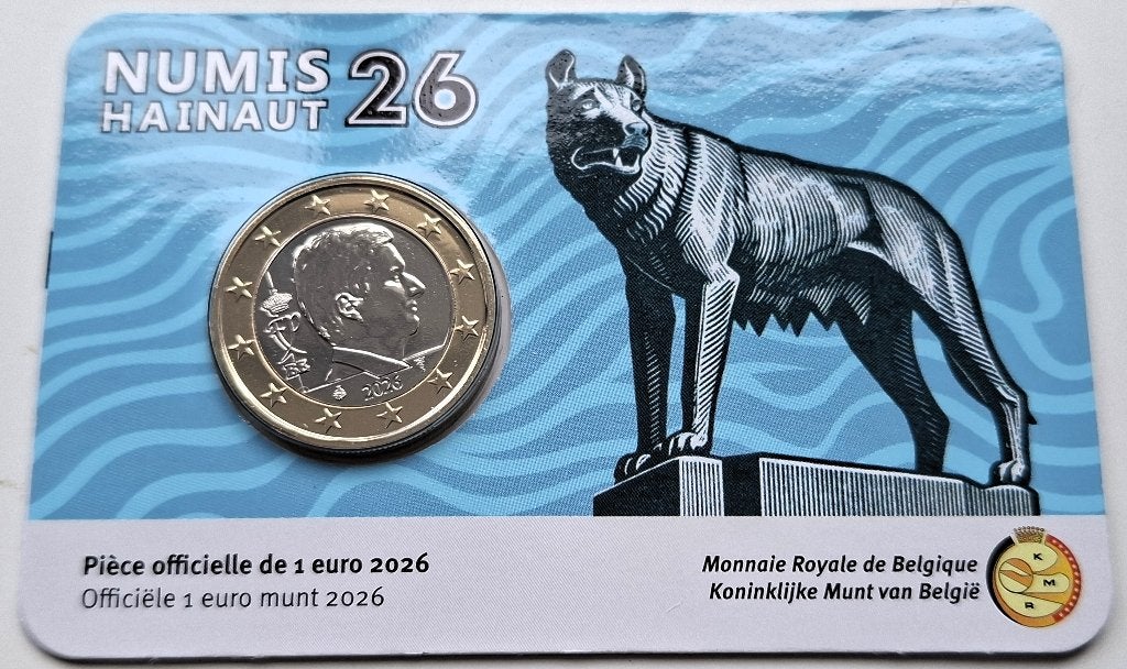 België 1 euromunt 2026 NumisHainaut Coincard, Postzegels en Munten, Verzenden, Losse munt