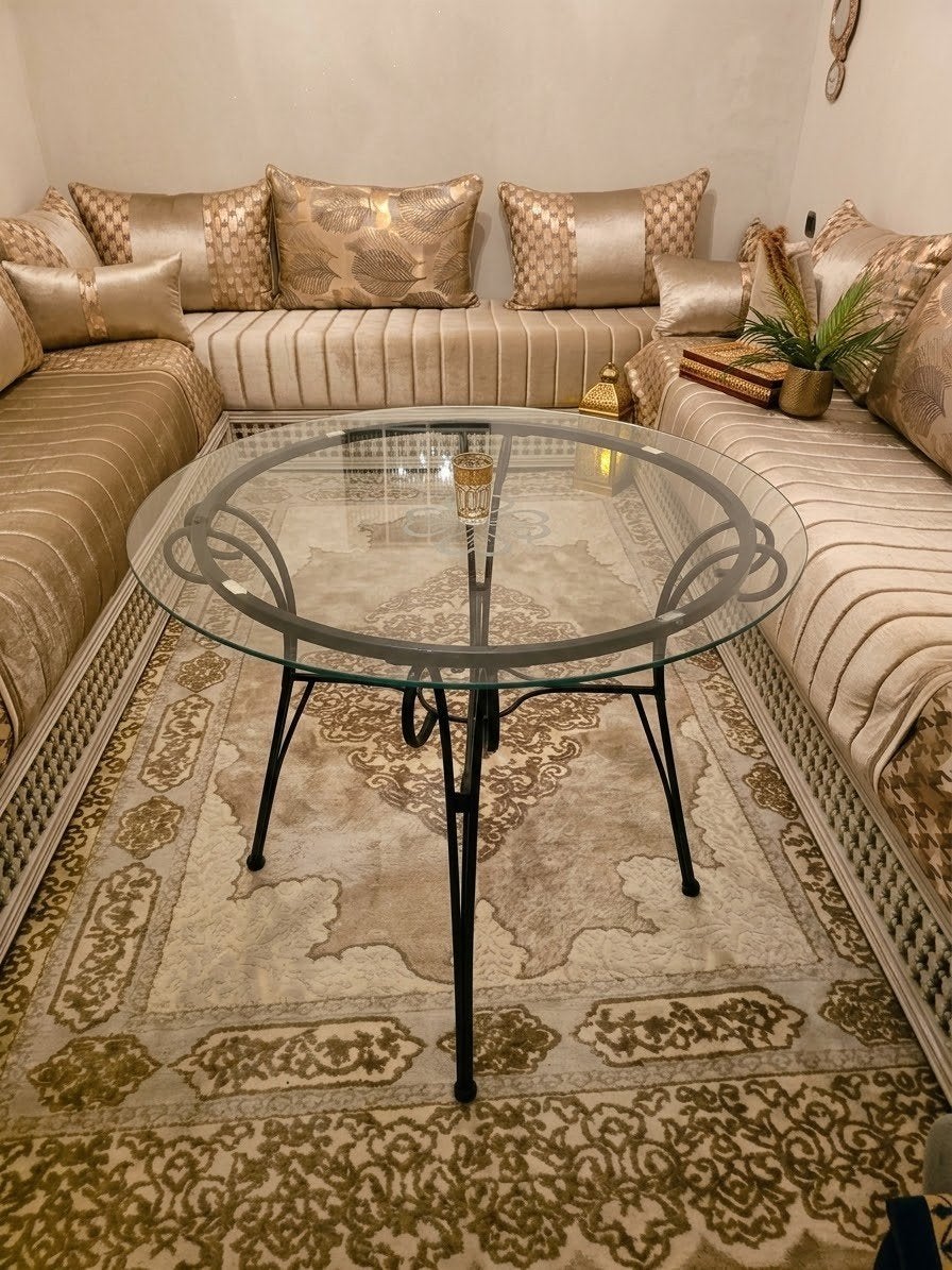 Magnifique Table en Fer Forgé & Plateau en Verre - Élégance, Maison & Meubles, Rond, 50 à 100 cm, Enlèvement, 50 à 100 cm