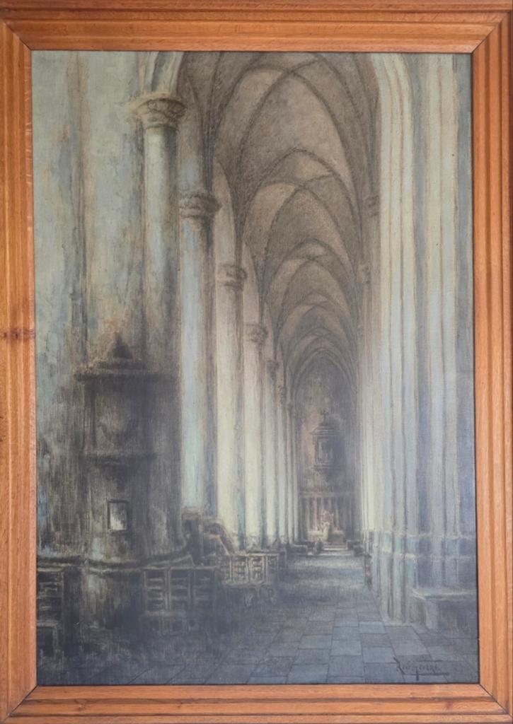 Groot schilderij kerkinterieur René Gevers, Antiek en Kunst, Kunst | Schilderijen | Klassiek, Ophalen of Verzenden