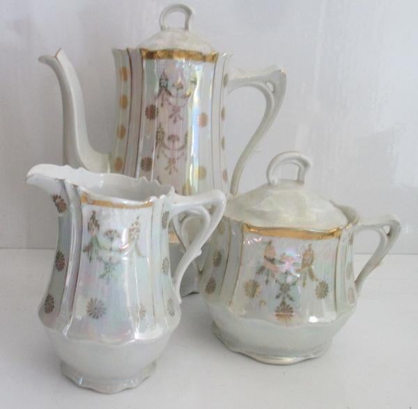 art nouveau koffie servies goud en parelmoer, Antiek en Kunst, Antiek | Servies compleet, Verzenden