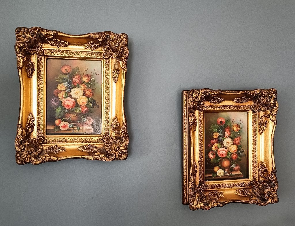 2 schilderijtjes antiek - A. Delbaere, Antiquités & Art, Art | Peinture | Classique, Cadre spécial, Peinture à l'huile, Panneau