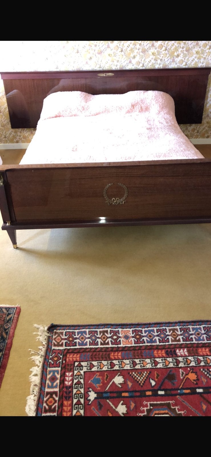 klassiek vintage tweepersoonsbed (hout & messing), Ophalen, Zo goed als nieuw, Hout