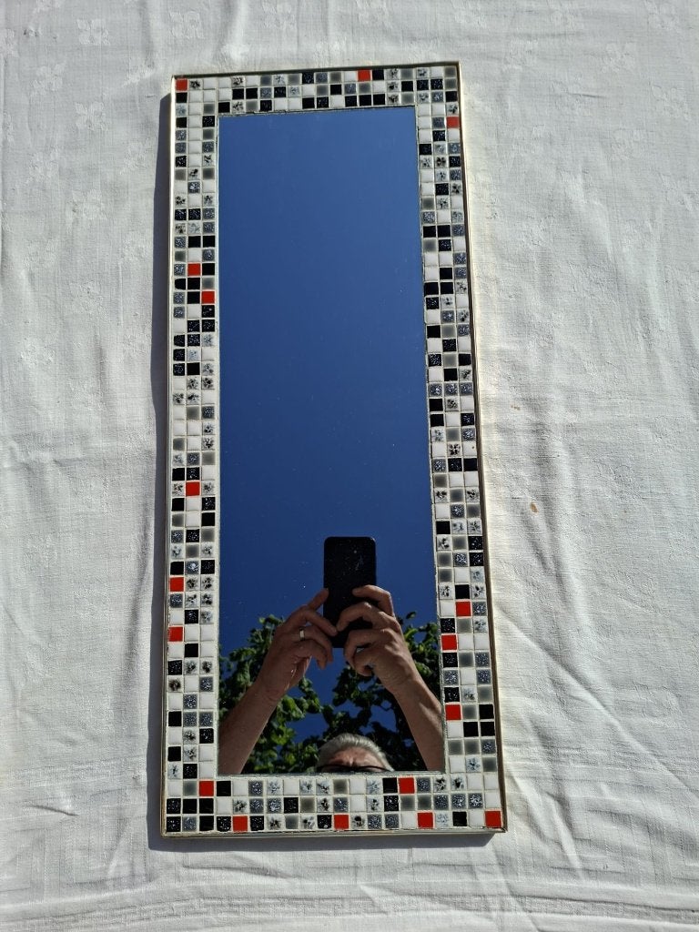 Miroir en mosaïque, moderne du milieu du siècle, 50's, Antiquités & Art, Enlèvement ou Envoi, Rectangulaire, Moins de 50 cm, Moins de 100 cm