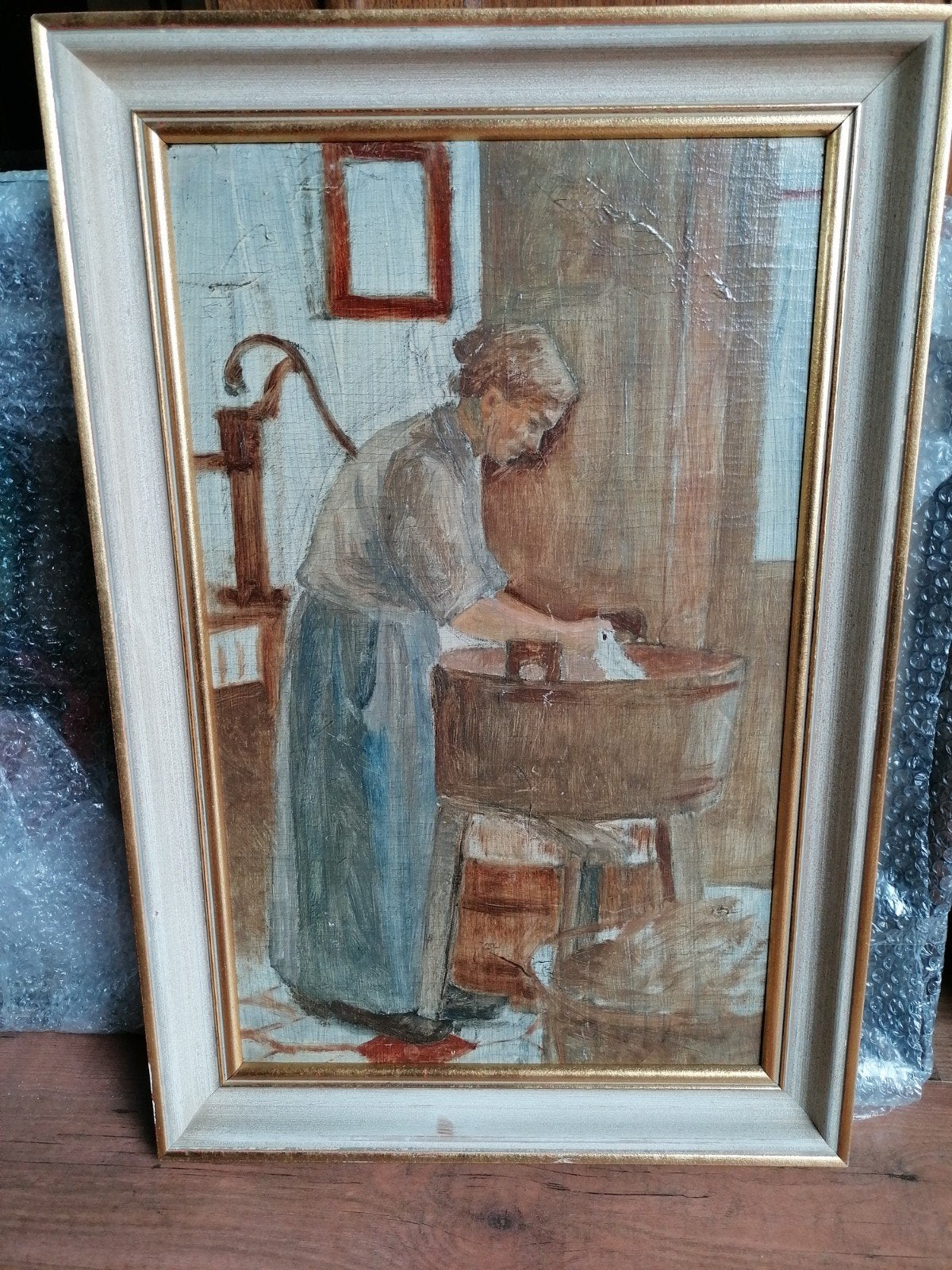 schilderij vrouw aan wastobbe, Enlèvement