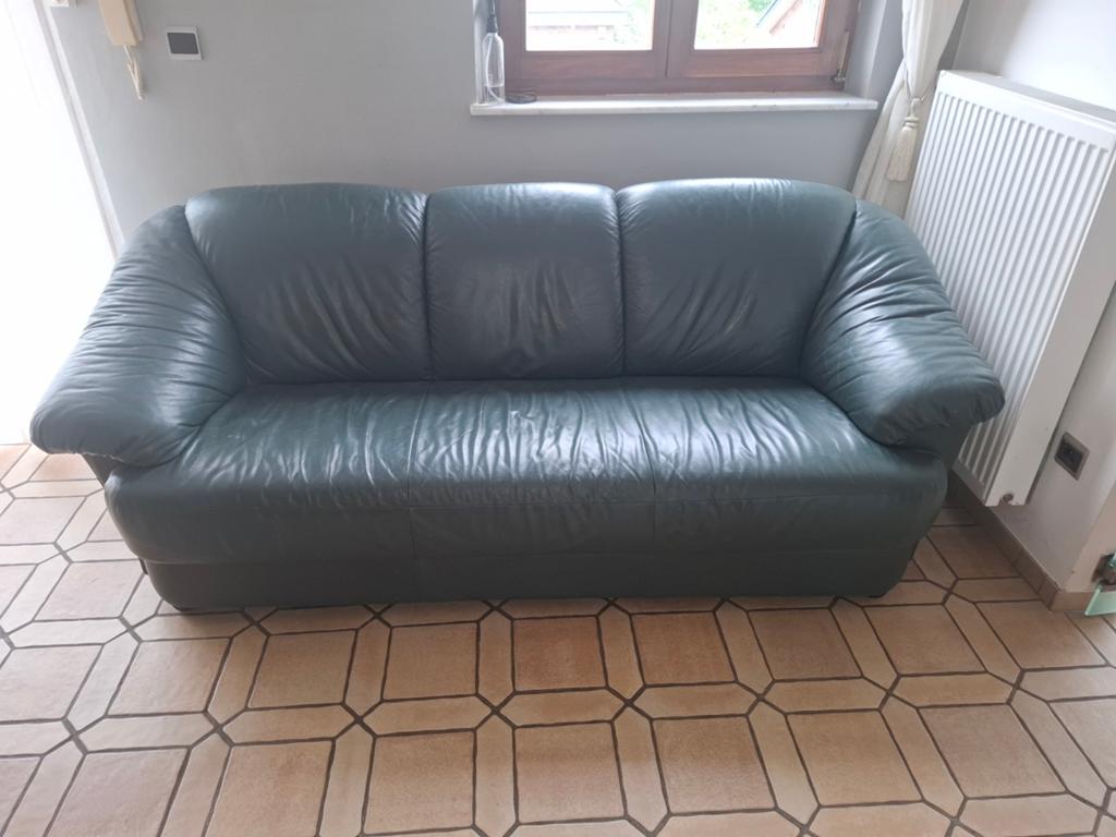 Canapé 3 places en cuir vert foncé  – très confortable, Maison & Meubles, Trois personnes, 200 à 250 cm, 125 à 150 cm, Banc droit