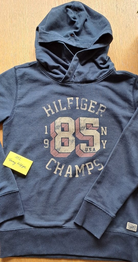 Tommy HILFIGER 152, donkerblauwe sweater met kap, TOF!, Ophalen, Gebruikt, Jongen of Meisje, Trui of Vest
