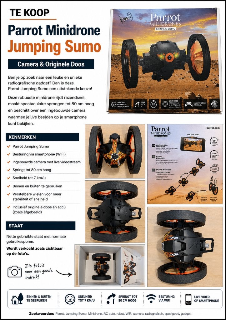 Parrot Minidrone Jumping Sumo – Camera & Originele Doos, Hobby en Vrije tijd, Ophalen