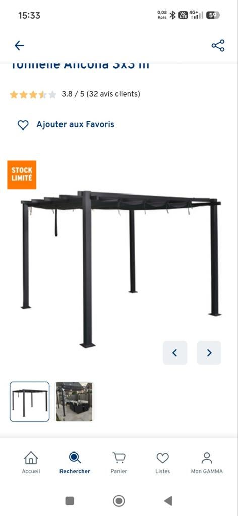 Tonnelle ancona 3x3, Tuin en Terras, Overkappingen, Ophalen, Nieuw
