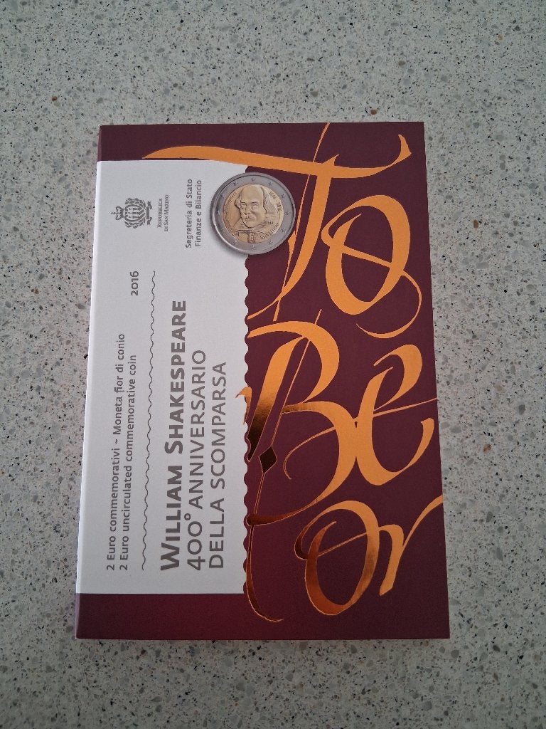 2 euro San Marino 2016 William Shakespeare in boekje, Timbres & Monnaies, Monnaies | Europe | Monnaies euro, Enlèvement ou Envoi