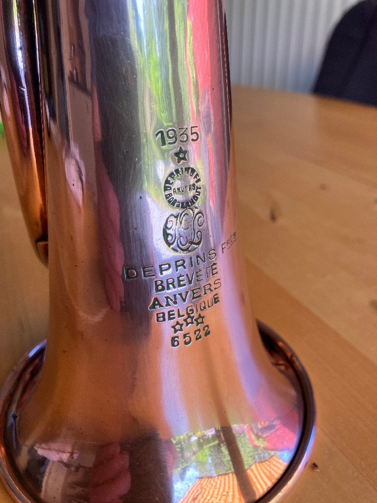 Antieke Belgische bugel/signaalhoorn De Prins Frères 1935, Muziek en Instrumenten, Ophalen of Verzenden, Gebruikt, Koperblazer