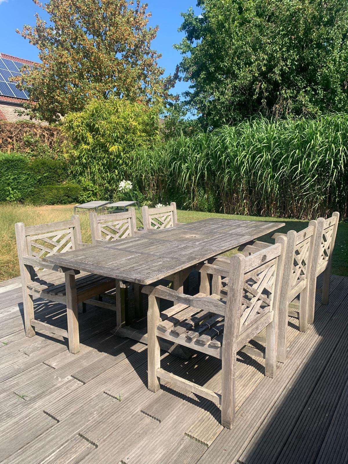 Teak tuintafel met 6 stoelen, Tuin en Terras, Ophalen, Gebruikt, 6 zitplaatsen, Teakhout