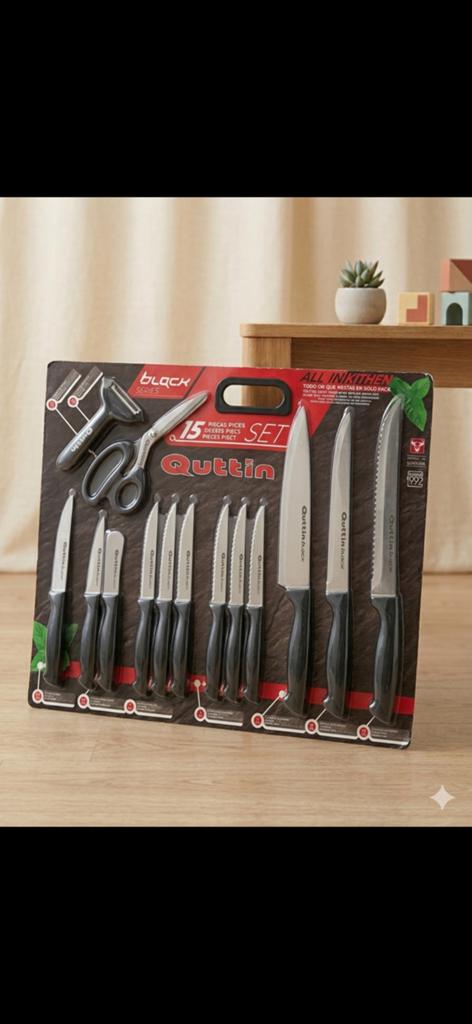 Gloednieuw! Quttin Black 15-Delige Messenset, Huis en Inrichting, Ophalen, Nieuw