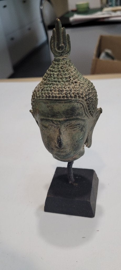 bronzen boedha hoofd sculptuur (11iv1), Antiek en Kunst, Ophalen of Verzenden