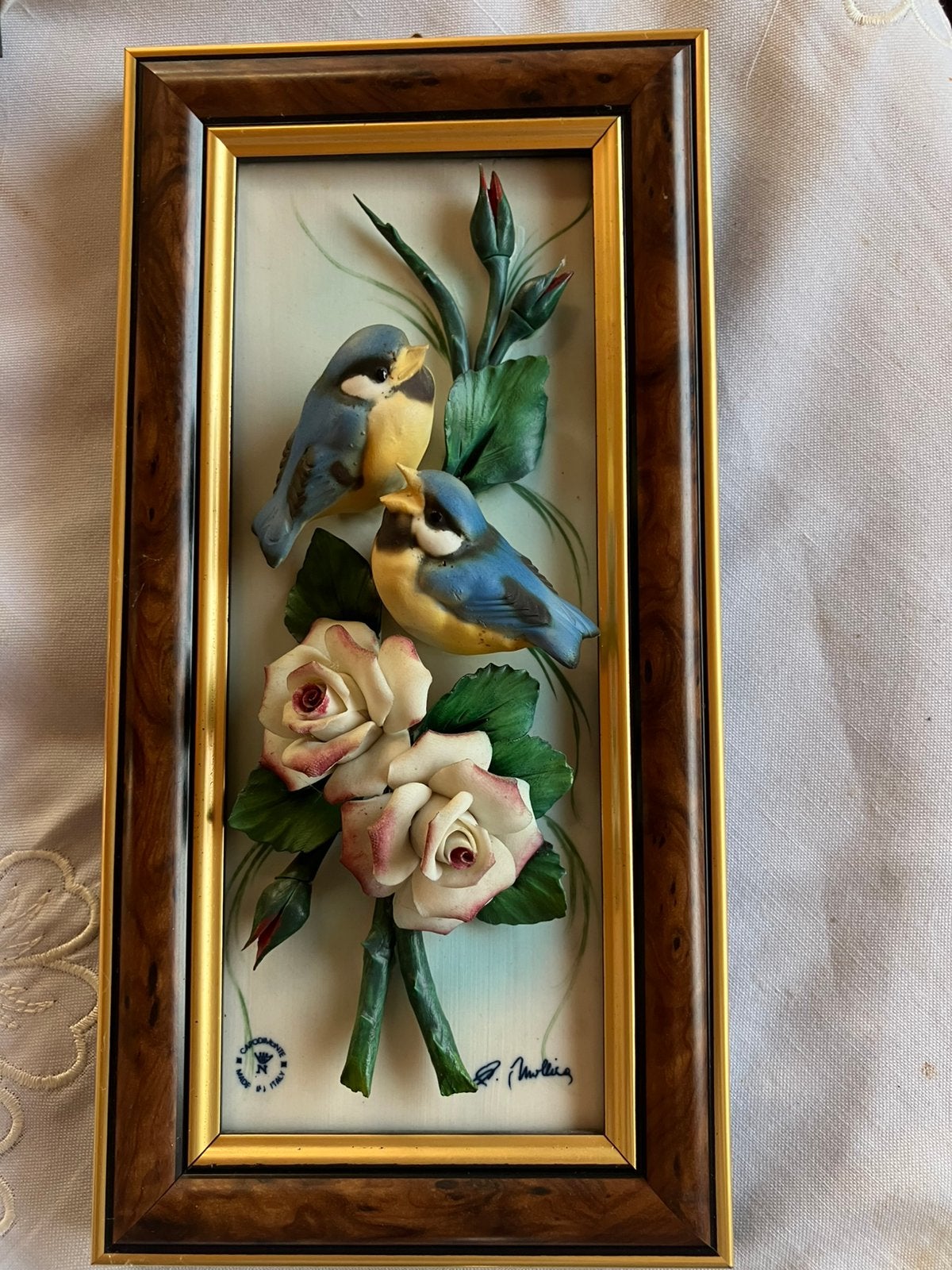 Capodimonte 3D schilderij porselein vogels, Ophalen