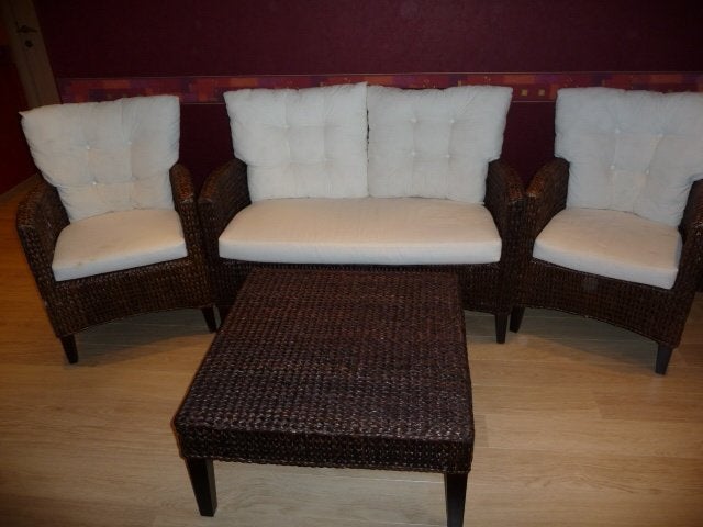 Rotan lounge, Huis en Inrichting, Fauteuils, Ophalen, Stof, Zo goed als nieuw, 75 tot 100 cm