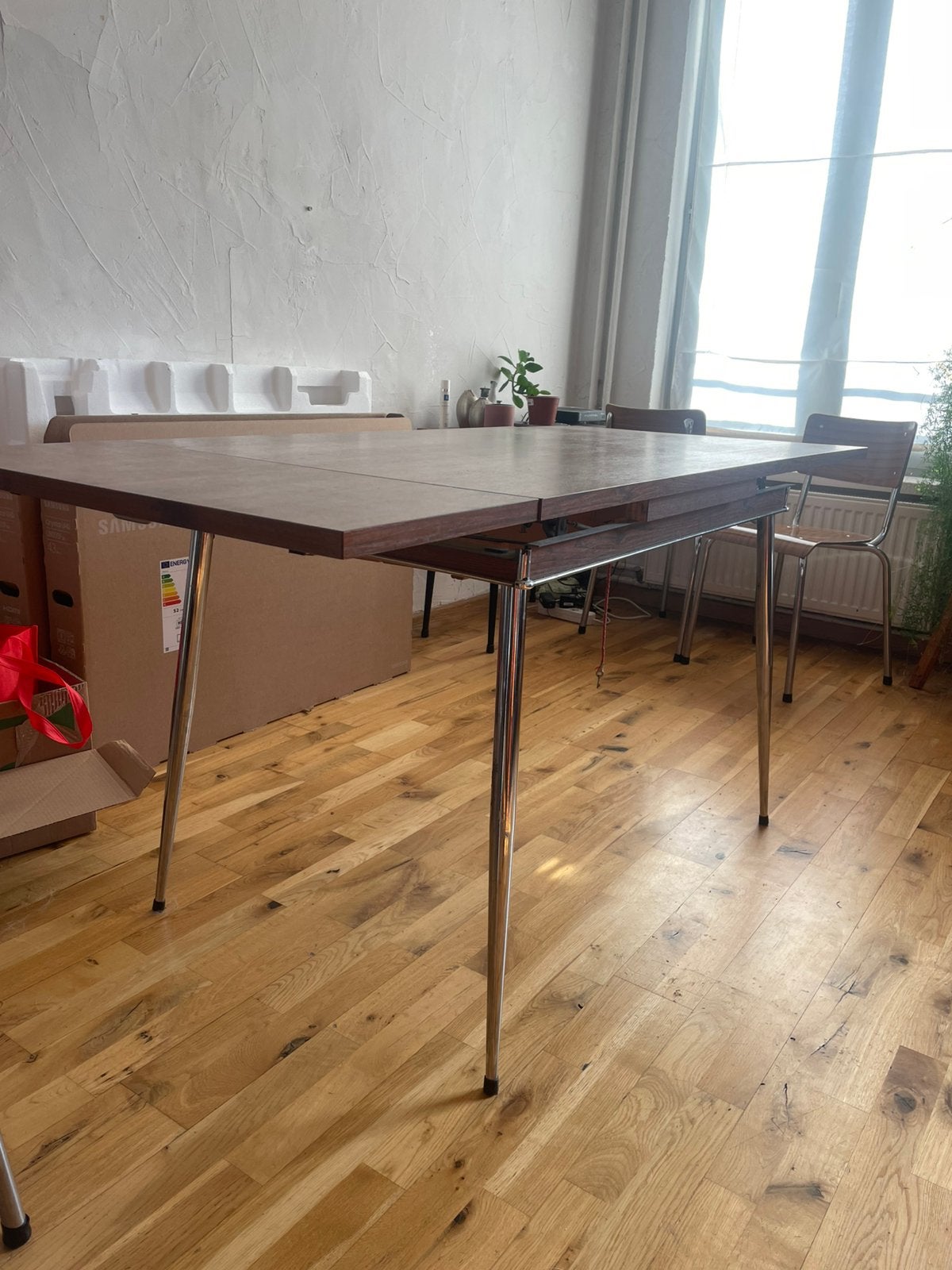 Table formica bois foncé 100/160x70, Ophalen, Zo goed als nieuw, Metaal