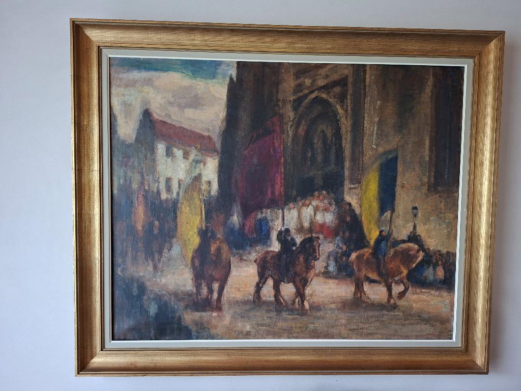 Groot schilderij "Processie te Rouen", Jean Colin, Antiek en Kunst, Kunst | Schilderijen | Klassiek, Ophalen