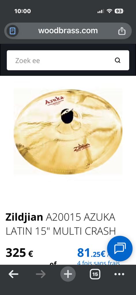 Zildjian FX azuka 15', Enlèvement, Comme neuf