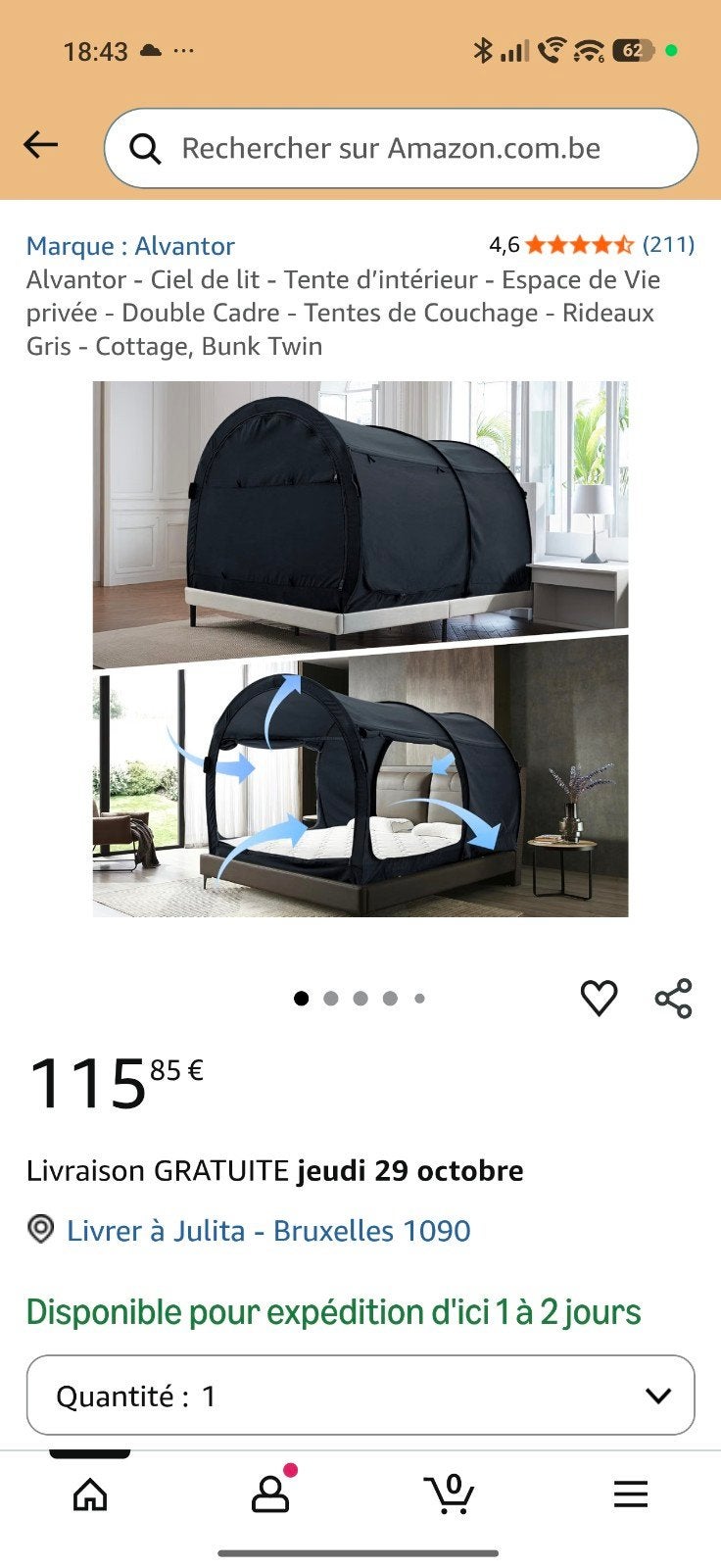 Alvantor - Ciel de lit - Tente d'intérieur- Espace de Vie
pr, Caravanes & Camping, Enlèvement, Comme neuf, Jusqu'à 2