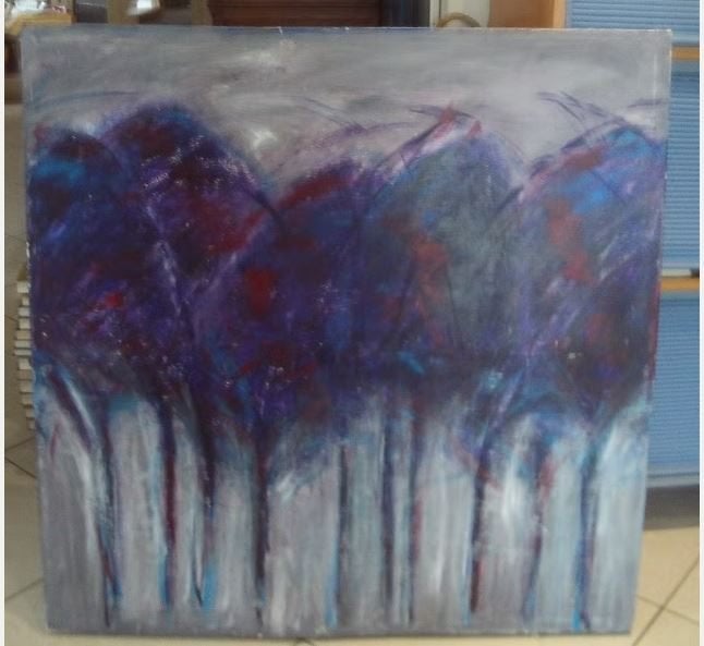 Groot Abstract Geschilderd Werk 'Wapperende Palmen' - 98x98, Ophalen