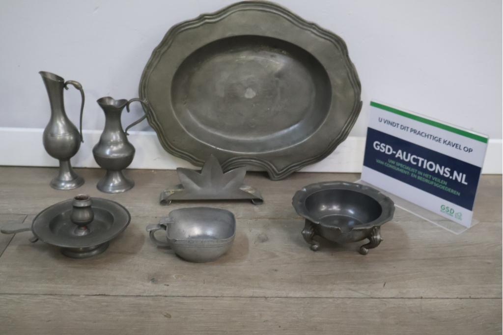 Mix van antieke tinnen voorwerpen 7 stuks, Antiek en Kunst, Antiek | Tin