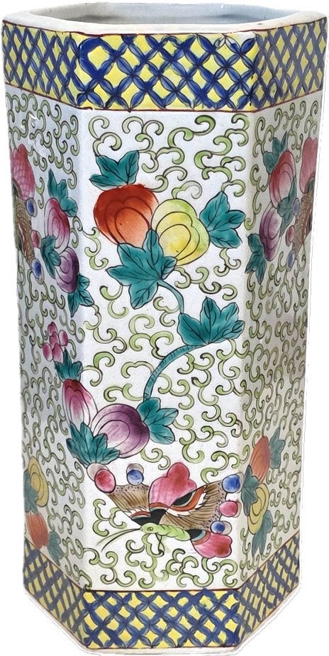 Vase papillon en porcelaine hexiale chinoise., Antiquités & Art, Enlèvement ou Envoi