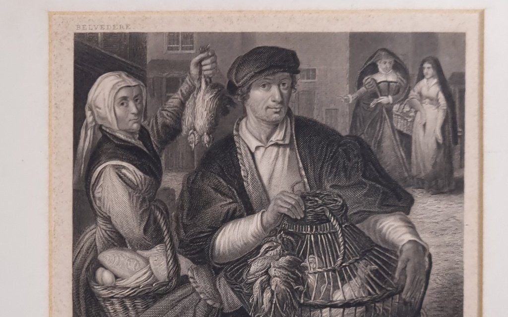 Staalgravure The Game Dealer naar Pieter Aertsen, Antiek en Kunst, Ophalen, Dagelijks leven, 1800 - 1899, Gravure