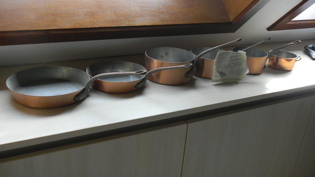 6 koperen kookpotten FALK, Ophalen, Koper