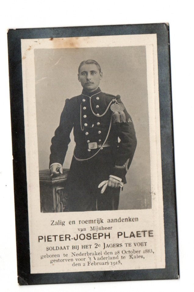 DP soldaat 2e jagers te voet Nederbrakel + Calais 1915, Ophalen of Verzenden, Landmacht, Foto of Poster