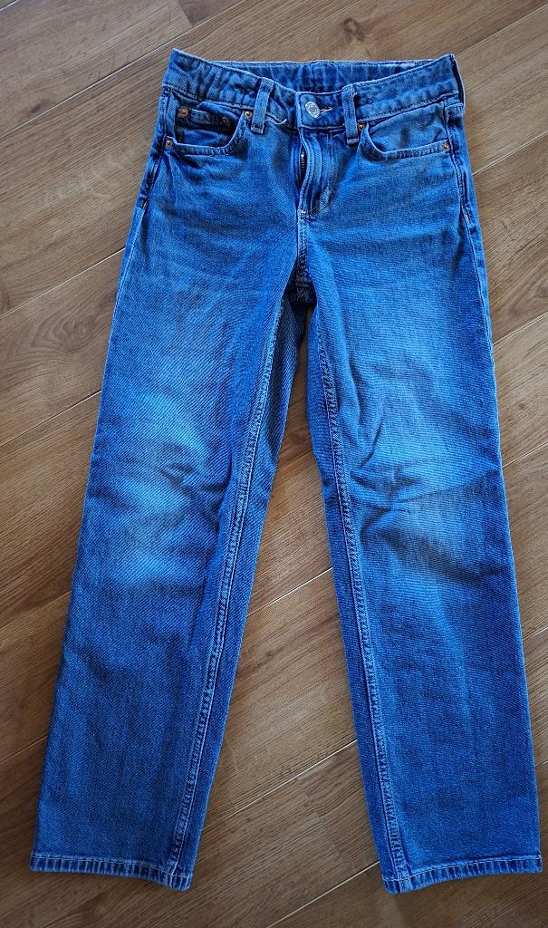 H&M donkerblauwe rechte jeans 140, Kinderen en Baby's, Kinderkleding | Maat 140, Broek, Gebruikt, Meisje, H&M