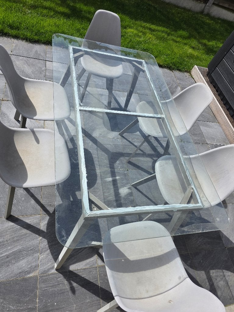 Tuintafel + 6 stoelen, Ophalen, Gebruikt, Rechthoekig, Plastic