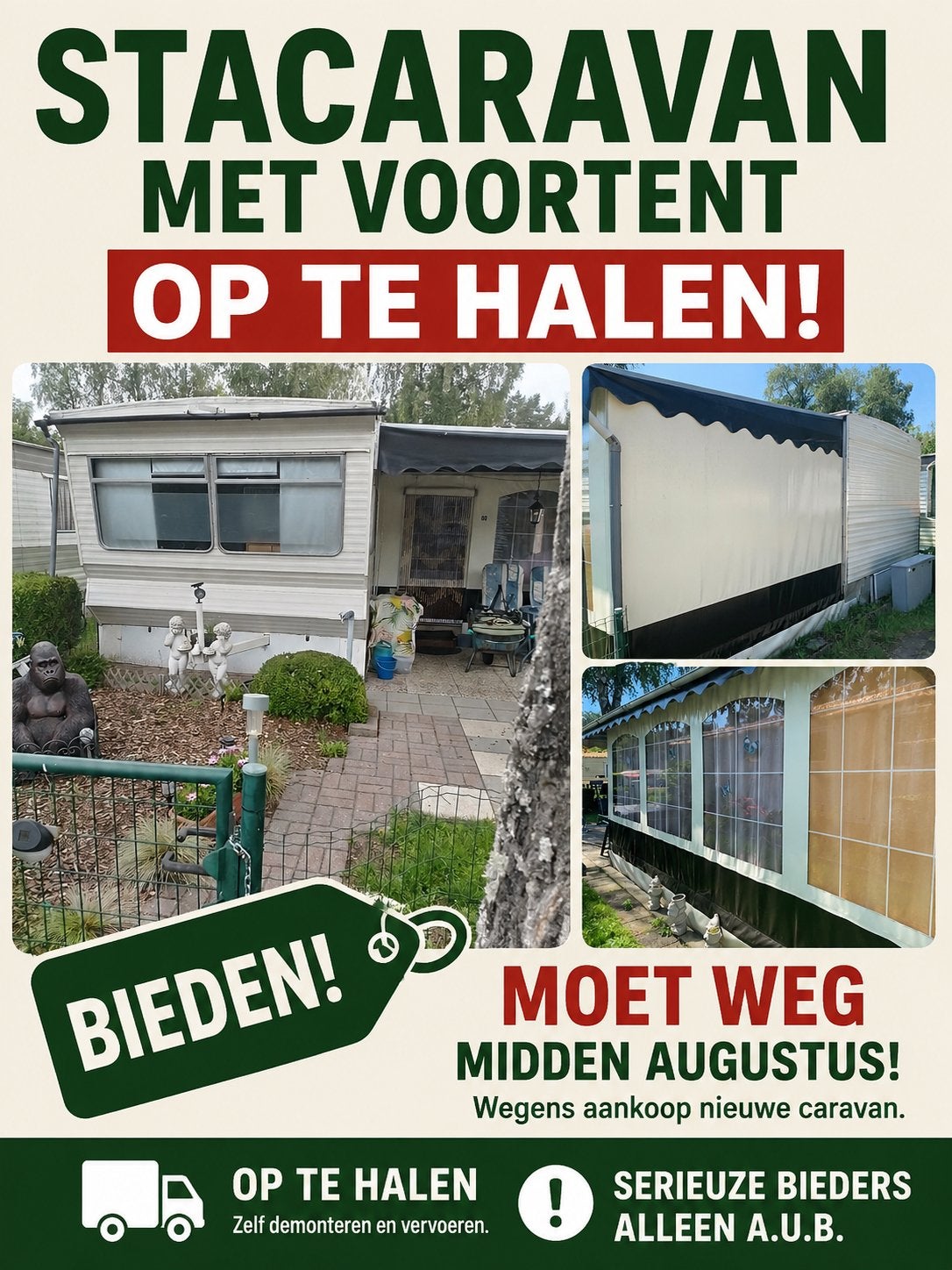 Stacaravan met voortent ZONDER staanplaats, Caravans en Kamperen, Stacaravans