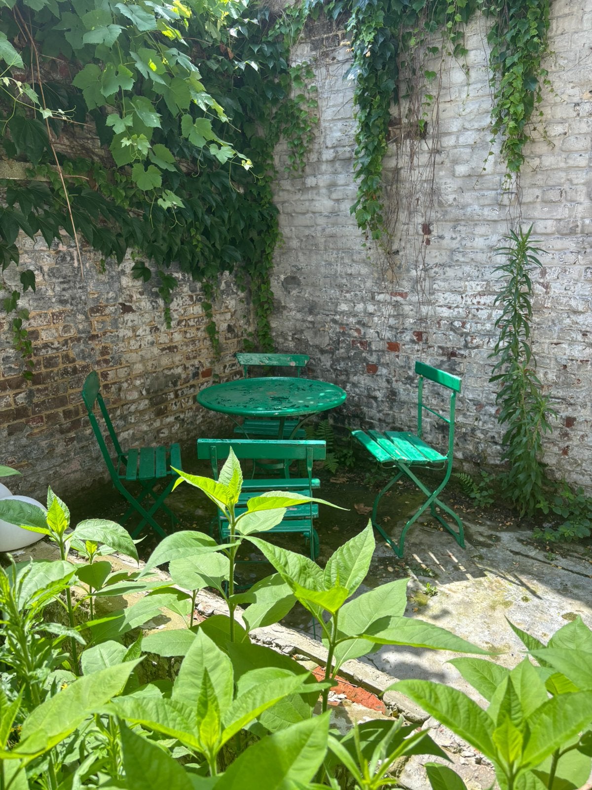 Tuintafel + 4 stoelen, Ophalen, Gebruikt, Rond, Metaal