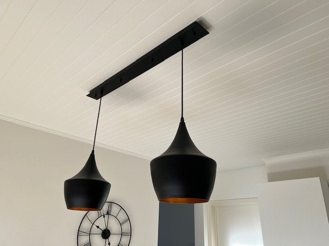 Prachtige Design Hanglamp / Luster – Zwart met Goud, Huis en Inrichting, Lampen | Kroonluchters, Ophalen, Zo goed als nieuw, Metaal