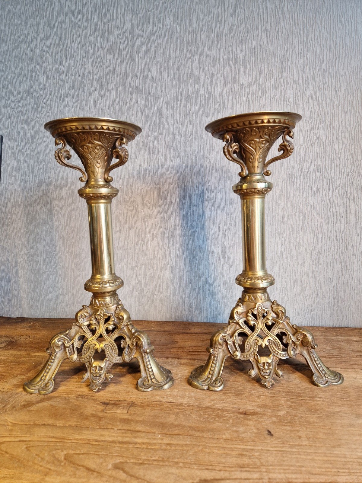 Stel antieke Franse altaarkandelaars Brons/Messing ca. 1880, Antiek en Kunst, Ophalen of Verzenden