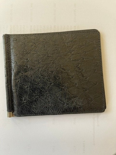Delvaux money clip in stuisvogelleder, Bijoux, Sacs & Beauté, Porte-monnaie & Portefeuilles, Autres marques, Cuir, Enlèvement ou Envoi