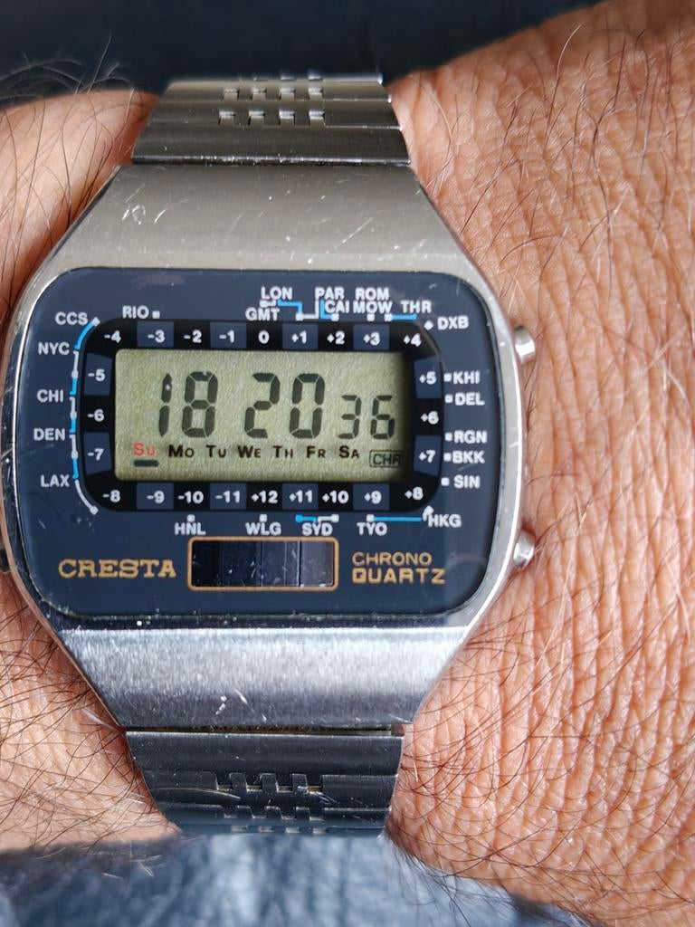 CRESTA Chrono Digital World Time Quartz Vintage Herenhorloge, Enlèvement