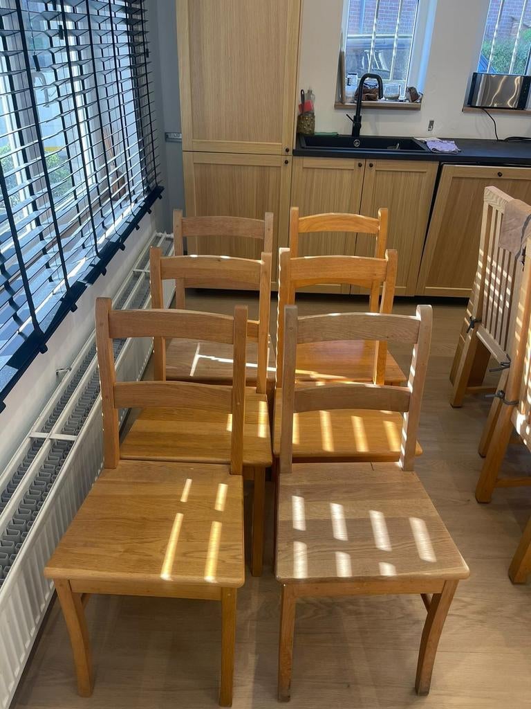 Set de 6 chaises en chêne massif parfait état, Maison & Meubles, Salles à manger complètes, Comme neuf, Chêne haut de gamme, 6 à 8 chaises