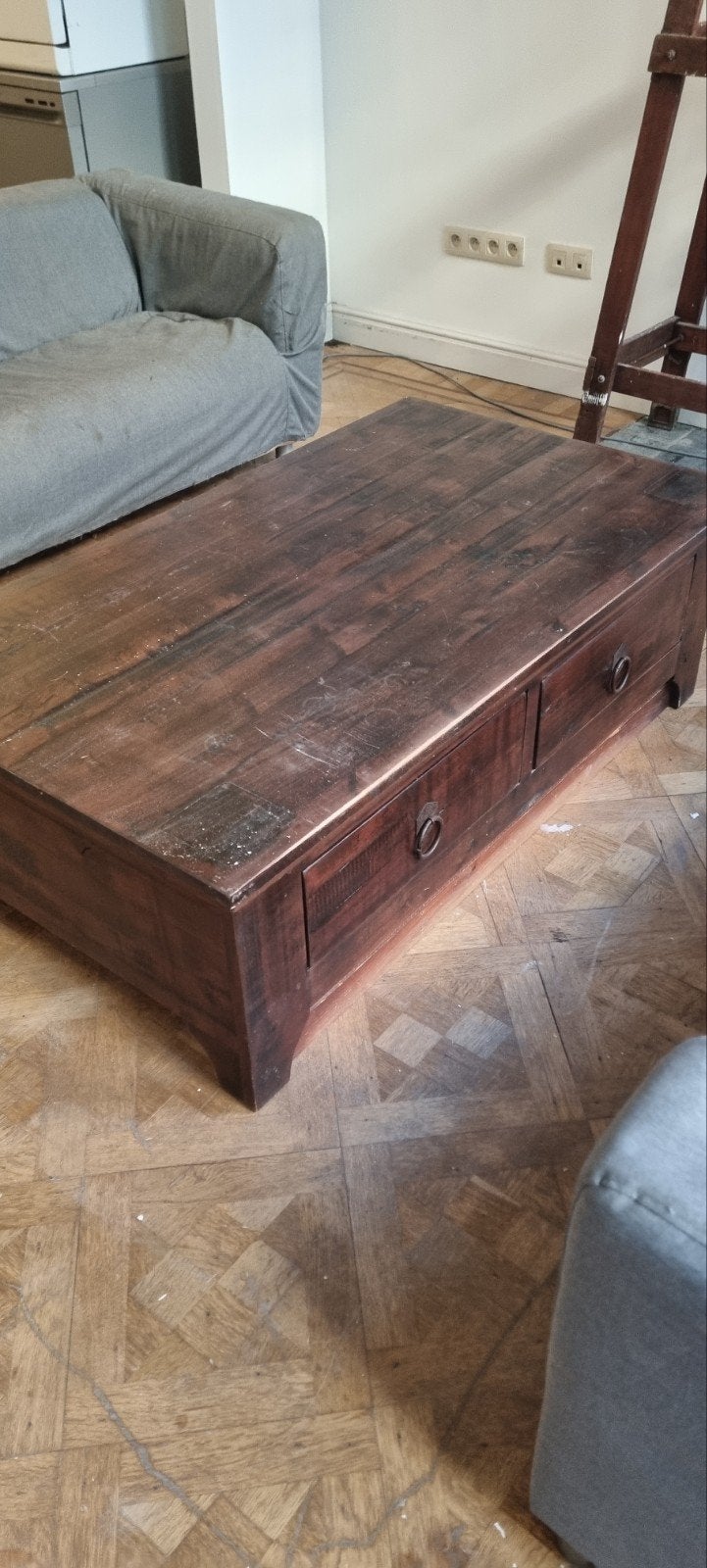 massive houten salontafel met schuiven, Ophalen