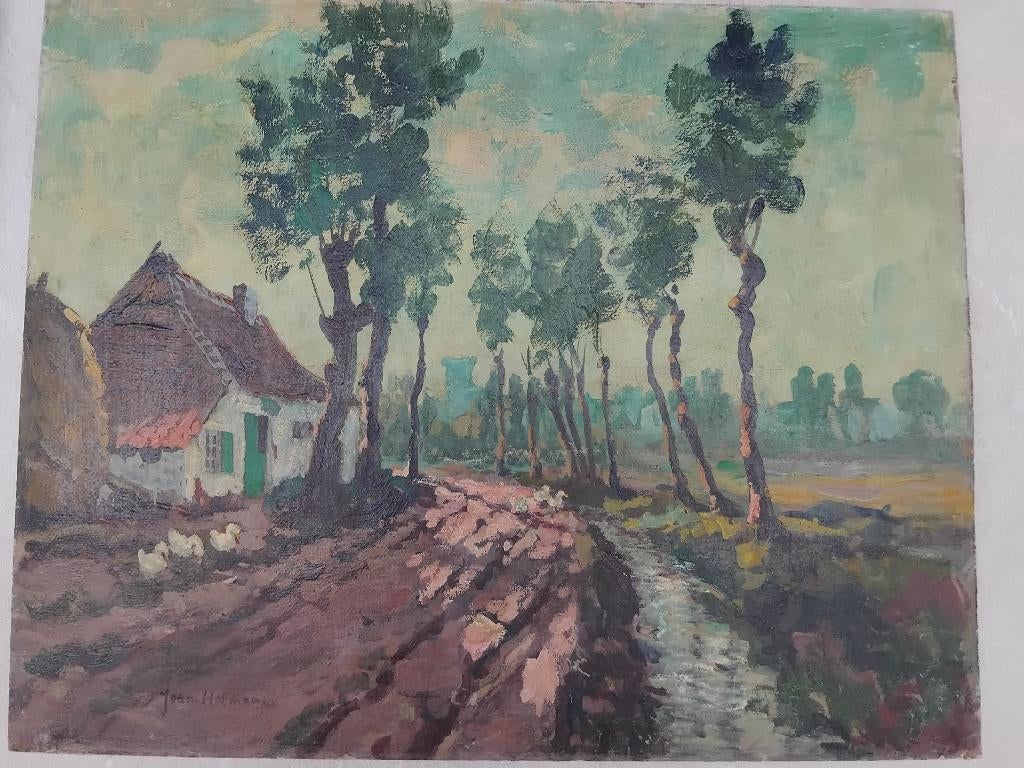 Jean Hofman - schilderij - landelijk landschap, Ophalen of Verzenden