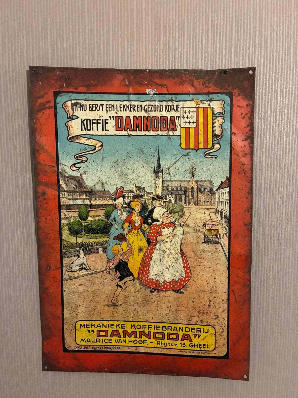 panneau publicitaire — Café « Damnoda » jaune — 1938, Enlèvement ou Envoi, Utilisé, Panneau publicitaire