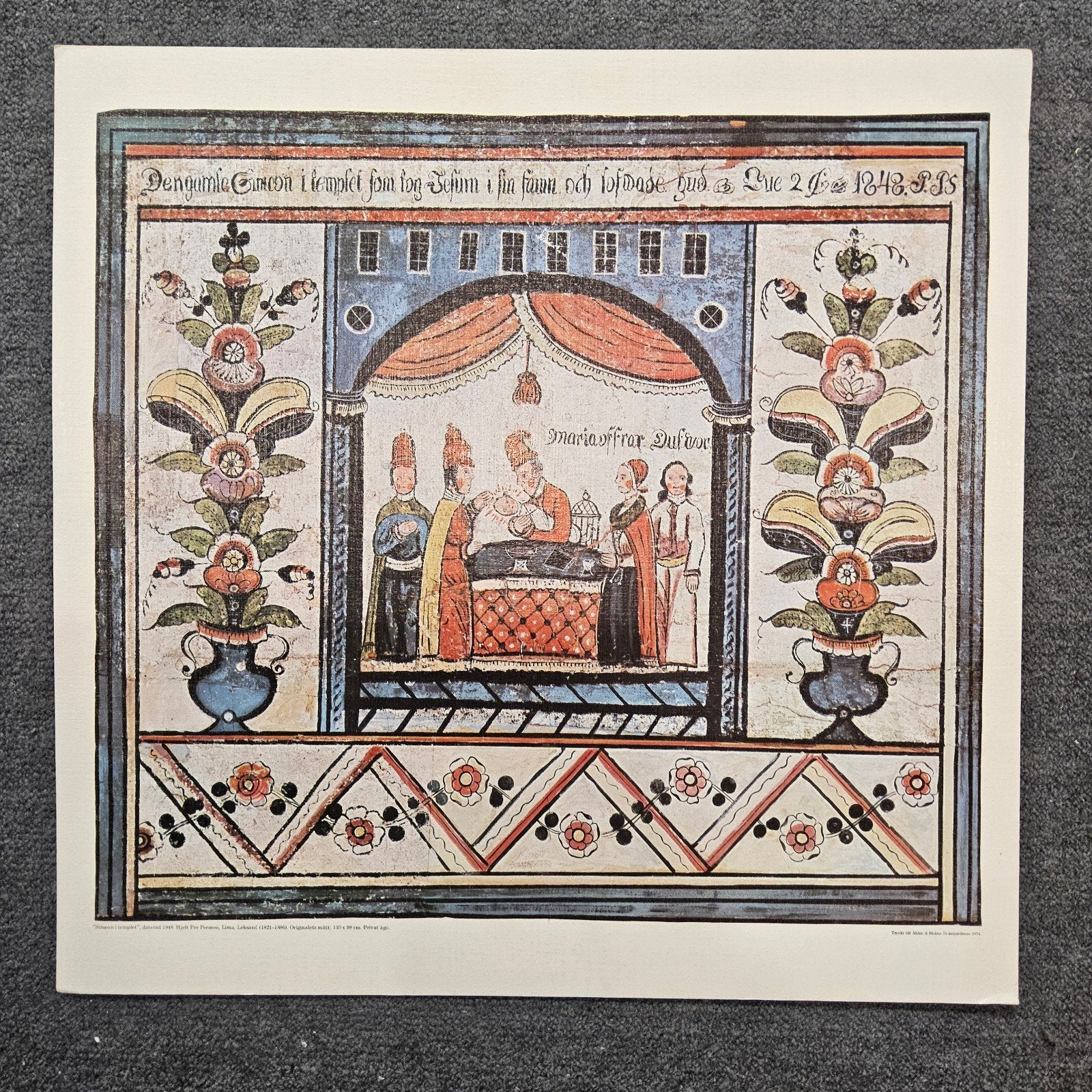 Vintage Zweedse poster Simeon en jezus in tempel met Maria, Antiek en Kunst, Ophalen of Verzenden