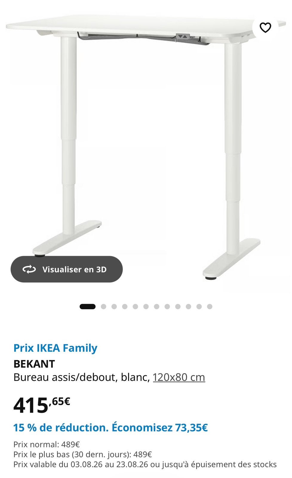 Bureau assis/debout, blanc IKEA BEKANT, Enlèvement, Comme neuf, IKEA, Blanc