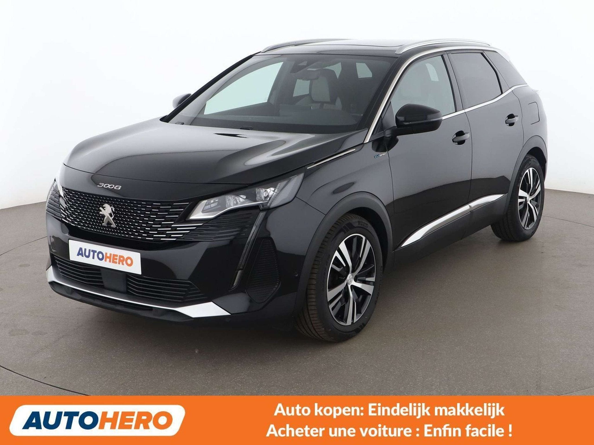 Peugeot 3008 1.6 Hybrid 225 Allure (bj 2021, automaat), Gebruikt, Euro 6, Alcantara, Zwart